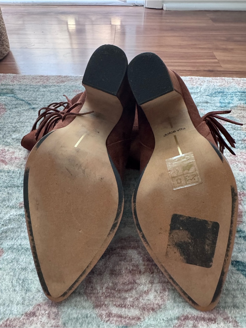 Dolce Vita Brown Suede Fringe Ankle Boots - Picture 5 of 7